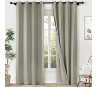 100% Blackout Linen Curtains 52x84 Inches Soft Beige Flax Drapes for Bedroom Living Room Nursery Grommet Light Blocking Drapery with Tieback Single Panel