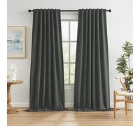 100% Blackout Linen Curtains, Full Shade Complete Light Blocking Drapes 108 Inches Long, Textured Thermal Insulated Black Out Pleated Curtains Back Tab Hook Belt(Dark Grey, W50 x L108,2 Panels)
