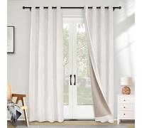 100% Blackout Linen Curtains Off White Thermal Window Panels for Bedroom & Living Room Shabby Chic Burlap Drapery Eyelet Top with Tieback 127x215 cm 1 Panel