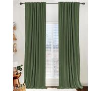 100% Blackout Shield Linen Blackout Curtains for Bedroom 90 Inches Long, Back Tab/Rod Pocket Living Room Drapes, Thermal Insulated Blackout Curtains 2 Panels Set, 50" W x 90" L, Moss Green
