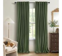 100% Blackout Shield Linen Blackout Curtains for Bedroom 90 Inches Long, Back Tab/Rod Pocket Living Room Drapes, Thermal Insulated Blackout Curtains 2 Panels Set, 50" W x 90" L, Moss Green