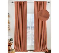 100% Blackout Shield Linen Blackout Curtains for Bedroom 96 Inches Long, Back Tab/Rod Pocket Living Room Drapes, Thermal Insulated Blackout Curtains 2 Panels Set, 50" W x 96" L, Burnt Orange