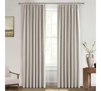 100% Blackout Thermal Curtains 84 Length 2 Panels Set for Bedroom, Linen Windows Pinch Pleated Drapes with Hooks for Track 7ft Modern Rustic Living Room Darkening Curtains 84 Inches Long Off White