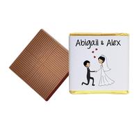 100 Bride & Groom Cartoon Personalised Chocolate Wedding Favours (Milk)