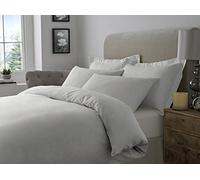 100% Brushed Cotton Duvet Cover Sets | Plain Dyed Reversible Flannelette Bedding Sets Matching Pillowcases (Single, White) (BCDC)