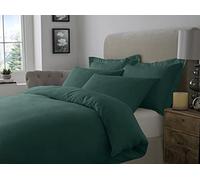 100% Brushed Cotton Duvet Cover Sets | Plain Dyed Reversible Flannelette Bedding Sets With Matching Pillowcases (Super King, Dark Green) (BCDC)