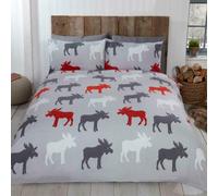 100% Brushed Cotton Moose Elk Animal Duvet Quilt Cover Bedding Set - GREY OCHRE