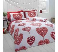 100% Brushed Cotton Scandinavian Christmas Love Hearts Duvet Cover Bedding Set