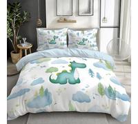 100% Brushed Microfiber Cot-bed Duvet Cover Set, Reversible Cartoon Cute Dinosaurs Clouds Printed Duvet Quilt Cover Set, Blue Breathable Anti-wrinkle Luxury Bedding Set - 120 x 150 cm