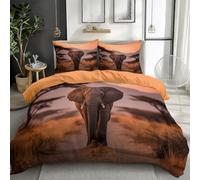 100% Brushed Microfiber Cot-bed Duvet Cover Set, Reversible Modern Savannah Animal Elephant Printed Duvet Quilt Cover Set, Orange Color Breathable Anti-wrinkle Luxury Bedding Set - 120 x 150 cm