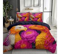 100% Brushed Microfiber Double Duvet Cover, Breathable Anti-pilling No fading Reversible Fantasy Flowers Oriental Dragon Printed Quilt Cover Set - Purple 200 x 200 cm Bedding Set