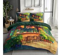 100% Brushed Microfiber King Duvet Cover, Breathable Anti-pilling No fading Reversible Japanese Elements Anime Plants Bar Printed Quilt Cover Set - Dark Green 230 x 220 cm Bedding Set