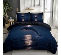100% Brushed Microfiber King Duvet Cover, Breathable Anti-pilling No fading Reversible Modern Fantasy Marine Animals Dolphins Printed Quilt Cover Set - Black 230 x 220 cm Bedding Set