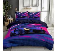 100% Brushed Microfiber King Duvet Cover, Breathable Anti-pilling No fading Reversible Modern Neon Simple Racing Printed Quilt Cover Set - Dark Blue 230 x 220 cm Bedding Set