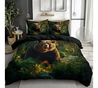 100% Brushed Microfiber King Duvet Cover, Breathable Anti-pilling No fading Reversible Modern Plants Animals Photography Bears Printed Quilt Cover Set - Black 230 x 220 cm Bedding Set