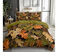 100% Brushed Microfiber King Duvet Cover, Breathable Anti-pilling No fading Reversible Mysterious Camouflage Plants Oak Leaves Printed Quilt Cover Set - Dark Green 230 x 220 cm Bedding Set
