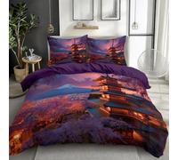 100% Brushed Microfiber Super King Duvet Cover, Breathable Anti-pilling No fading Reversible Modern Photography Cherry Blossoms Mount Fuji Printed Quilt Cover Set - Purple 260 x 220 cm Bedding Set