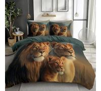 100% Brushed Microfiber Super King Duvet Cover, Breathable Anti-pilling No fading Reversible Modern Photography Animals Lion Printed Quilt Cover Set - Grey 260 x 220 cm Bedding Set
