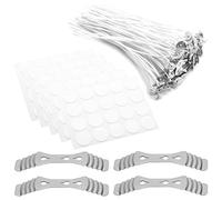 100 Candle Wicks with DIY Scented Soy Wax candle Making Kit, Includes 4 Wick Holders and 100 Wick Stickers