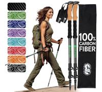 100% Carbon Fiber Trekking Poles by USA Brand - Ultra Strong Lightweight Collapsible Hiking Poles with Cork and EVA Foam Grips & Quick Adjustable Flip Locks