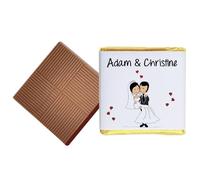 100 Cartoon Bride & Groom Personalised Chocolate Wedding Favours (Milk)