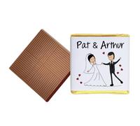 100 Cartoon Bride & Groom Personalised Chocolate Wedding Favours (Plain Mint)