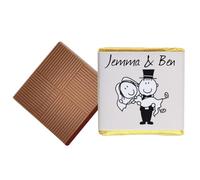 100 Cartoon Bride & Groom Theme Personalised Chocolate Wedding Favours (Milk)