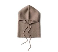 100% Cashmere Knitted Hood Loop Scarf for Women Men, Winter Soft Warm Knit Beanie Hat Circle Scarves 2-in-1 with Drawstring, Stylish Balaclava Earflap Hat Neck Warmer for Outdoor Sports Coffee F