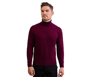100% Cashmere Men's Turtle Polo Neck Jumper | Roll Neck Sweater (Red/Cranberry, L)