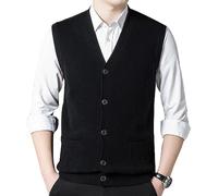 100% Cashmere Mens V-Neck Sleeveless Vest Classic Business Cardigan Jumper Gilet Waistcoat Sweater Vest Knitted Tank Tops with Pockets