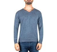 100% Cashmere Men's V-Neck Sweater | Jumper (Blue/Jeans, L)