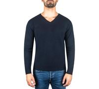 100% Cashmere Men's V-Neck Sweater | Jumper (Blue/Navy, L)