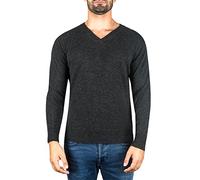 100% Cashmere Men's V-Neck Sweater | Jumper (Grey/Dark Anthracite, M)