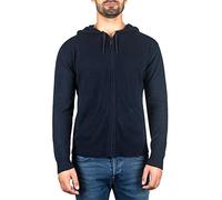 100% Cashmere Men's Zip Hoodie | Jumper (Blue/Navy, XXL)