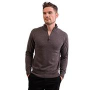 100% Cashmere Men's Zip Neck Jumper | Sweater (Grey/Taupe Melange, XXL)