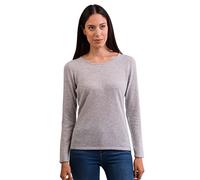 100% Cashmere Women's Crew Neck Sweater | Jumper (Grey/Light Grey, L)