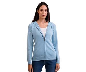 100% Cashmere Women's Hoodie with Zip, lightblue, XL