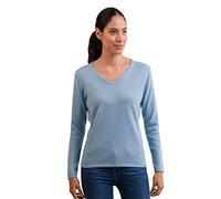 100% Cashmere Women's V-Neck Sweater | Jumper (Blue/Light Blue, M)