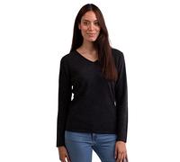 100% Cashmere Women's V-Neck Sweater | Jumper (Grey/Dark Anthracite, M)