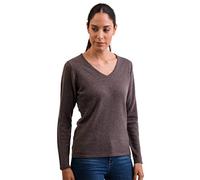 100% Cashmere Women's V-Neck Sweater | Jumper (Grey/Taupe Melange, S)