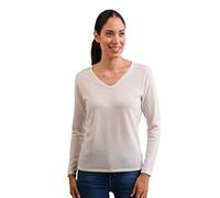 100% Cashmere Women's V-Neck Sweater | Jumper (White, S)