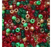 100 Christmas Pony Beads Mix 9mm x 6mm (Traditional Christmas Festive)