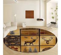 100 cm Rectangle Round Carpet Yellow, Vintage Country Print Patchwork Short Pile Round Area Rugs for Bedroom and Living Room Decor, Washable Rectangle Carpet Non-Shedding Area Rugs