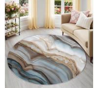 100 cm Round Rug, Blue Gray Abstract Modern Non-Slip Washable Carpet | Fluid Swirl Marble Pattern Low Pile Circle Rug, Soft Carpet for Bedroom Kitchen Nursery Entryway Dinning Living Room