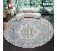 100 cm Round Rug Washable - Indoor Circle Rugs Non Slip, Gorgeous Retro Geometric Round Area Rug Light Blue Low Pile Soft Carpet for Living Room Bedroom Entryway Girls Room Office