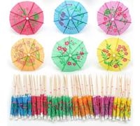 100 Cocktail Umbrellas - Beach Party Paper and Bamboo Stick Pick Umbrella, Cocktail Drink and Food Decorations, Mixed Colours, Tropical Fruit Toppers (100)