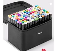 100 Colors Alcohol Markers Set Colouring Art Marker Pens Dual Tip Graphic Sketch Pens Coarse Pens with Carry Case for Sketching Painting Manga Design(Black)