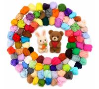 100 Colors Needle Felting Wool, 0.1 oz Individually Wrapped Soft Roving Batts, Starter DIY Felt Supplies for Hand Crafts, Beginner Wool Art Set for Sculpting and Decor