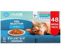 100% Complete & Balanced Fish Selection in Jelly Cat Food 48 x 100g | Wet Cat Food Pouches for Adult Cats 1+ | Salmon, Trout, Coley, Whitefish | Omega 3 | Mega Pack