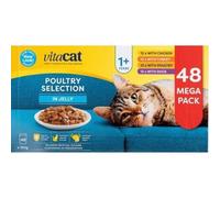 100% Complete & Balanced Poultry Selection in Jelly Cat Food 48 x 100g | Wet Cat Food Pouches for Adult Cats 1+ | Chicken, Turkey, Duck, Poultry | Omega 3 | Mega Pack